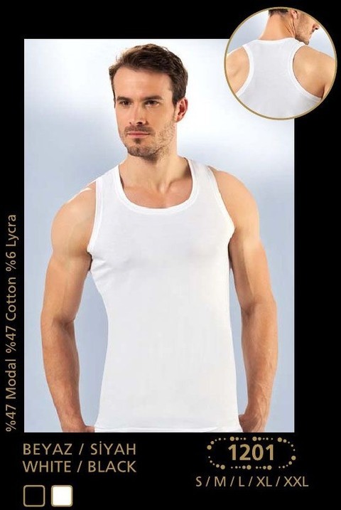 Modal V Yaka Erkek Atlet Siyah Anıt 1201 - Beyaz