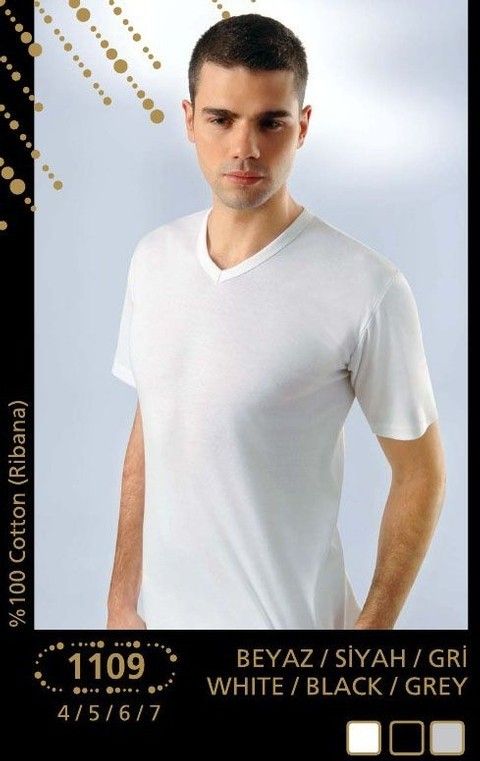 Pamuklu Ribana V Yaka Erkek Atlet Anıt 1109 - Beyaz
