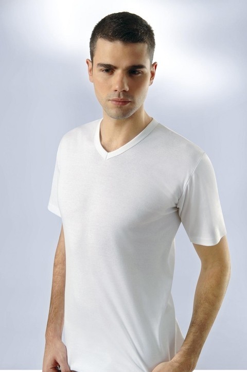 Pamuklu Ribana V Yaka Erkek Atlet Anıt 1109 - Beyaz