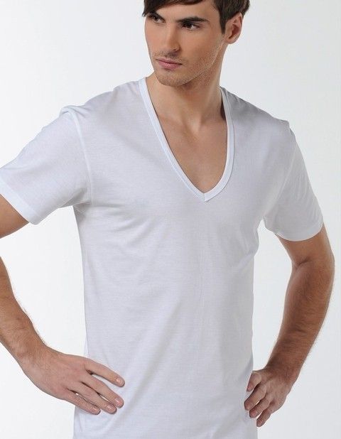 Pamuklu Derin V Yaka Atlet Çift Kaplan 936 - Beyaz