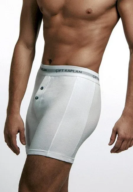 Pamuklu Elastan Dikişli Boxer Çift Kaplan 880 - Beyaz