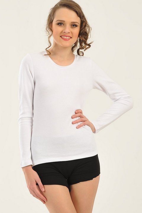 Termal Uzun Kol T-Shirt Beyaz Somon Ten Dagi 7682 - Ekru