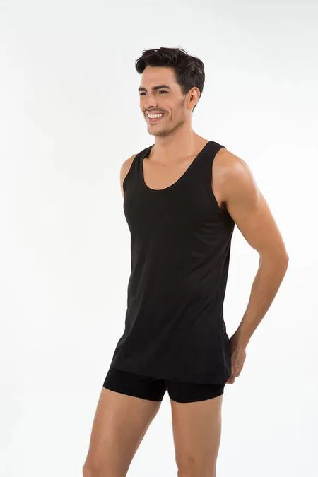 Kom Erkek 2'li Atlet - Henry Askılı 2 li Basic Erkek Atlet - Siyah