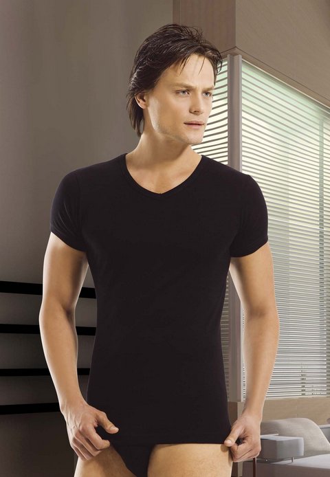 Ribana V Yaka Pamuklu Erkek Atlet Öztaş 1061 - Siyah