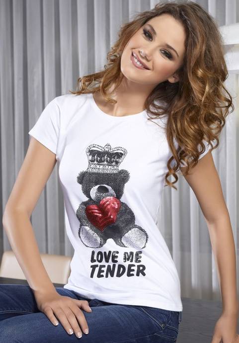 Likralı Pamuklu Tişört Somon X-Lady 7094