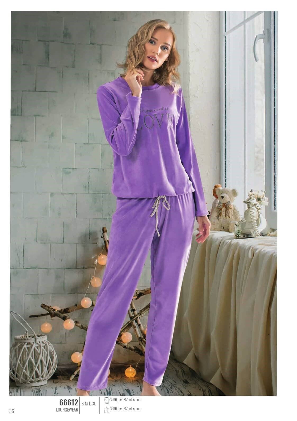 NBB Kadife Desenli Pijama Takımı NBB 66612