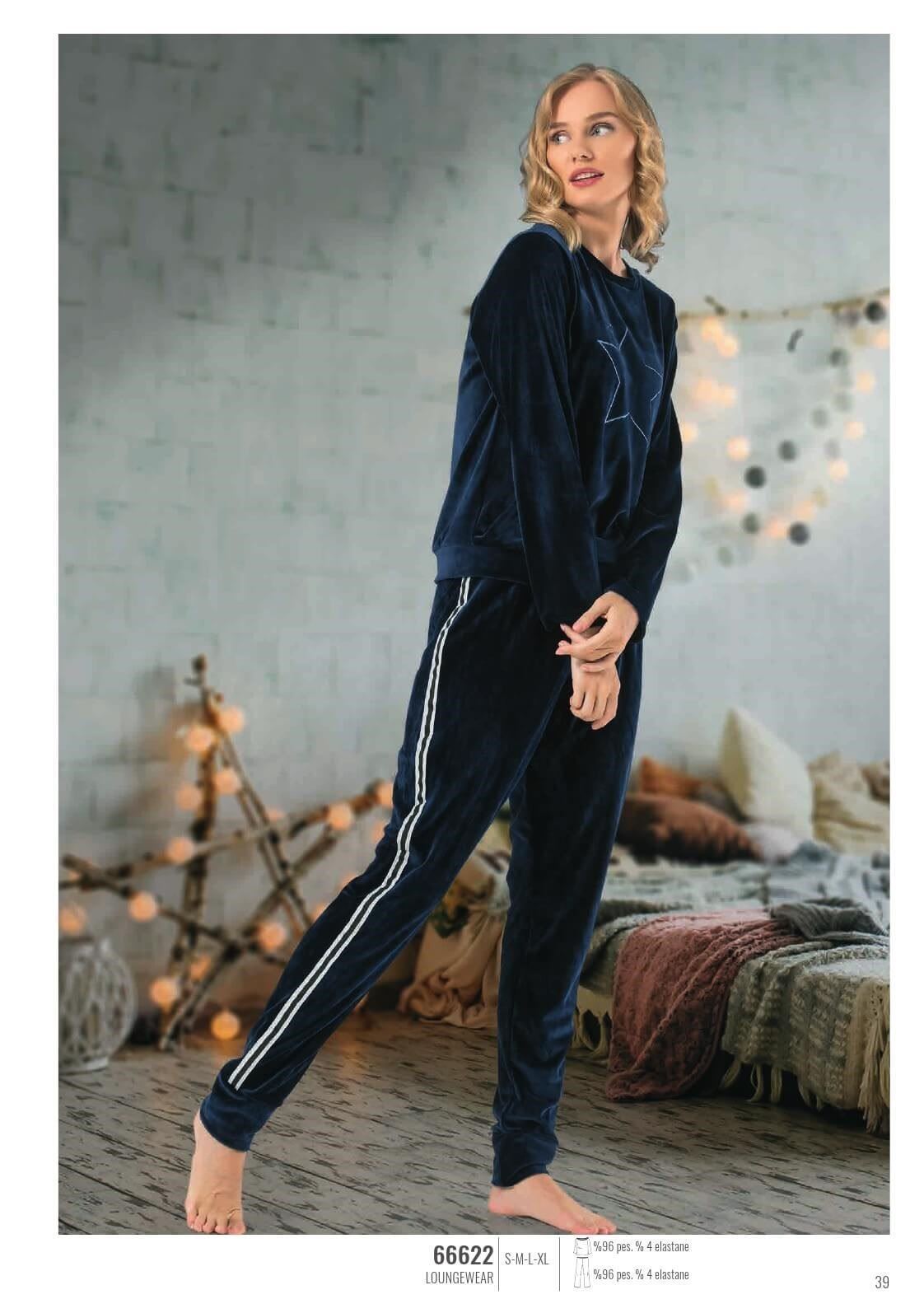 NBB Kadife Kumaş Yıldızlı Pijama Takımı NBB 66622