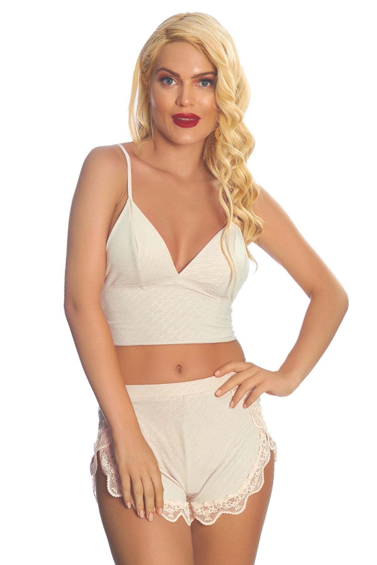 Geniş Jartiyer Kemerli Çorap Takımı Sistina 319 - Ekru