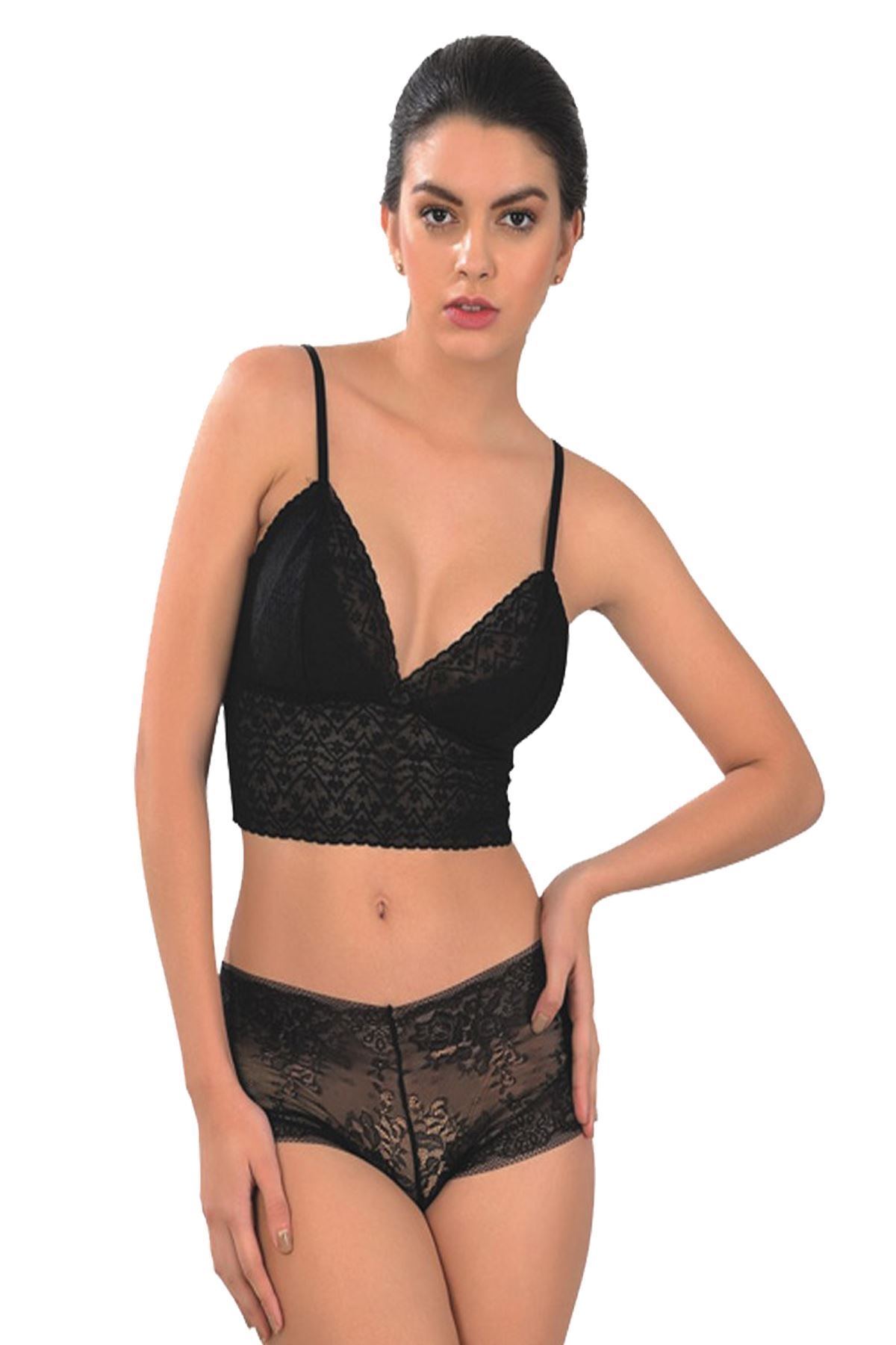 Geniş Jartiyer Kemeri ve Ayarlanabilir Klipslerle Büstiyer Takımı Sistina 6510 - Siyah