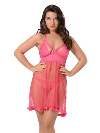 Dantelli Braletli Kısa Gecelik Pembe Sistina 683