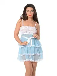 Dantelli Mavi Beyaz Askılı Gecelik Şifon Sistina 686