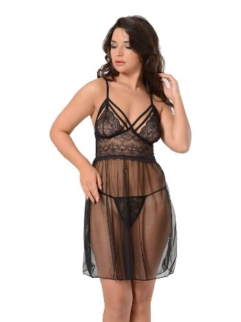 Dantelli Siyah Kısa Fantazi Gecelik Sistina 684