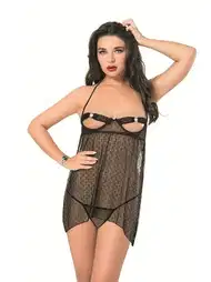 Şifon Kısa Gecelik Siyah Sistina 849