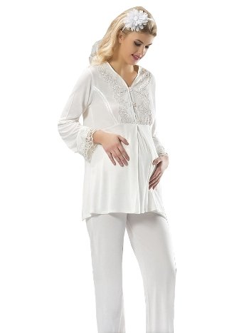Esnek Bel ve Emzirme Açıklığı Lohusa Pijama Takımı Sistina 1604