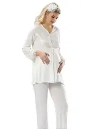 Esnek Bel ve Emzirme Açıklığı Lohusa Pijama Takımı Sistina 1604