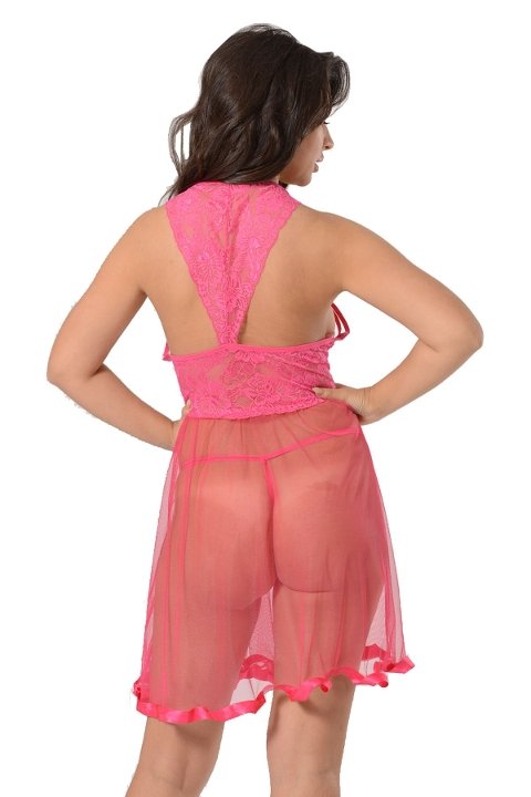 Dantelli Braletli Kısa Gecelik Pembe Sistina 683 - Görsel