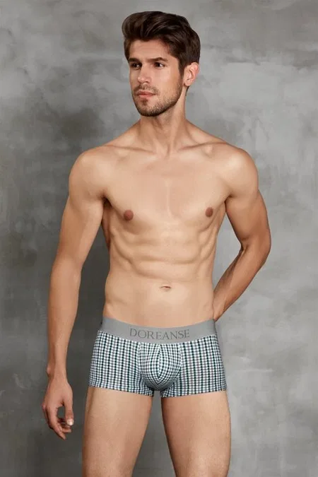 Pamuk Modal Düz Bel Lastikli Erkek Boxer Doreanse 1764 - Geen Grey Check