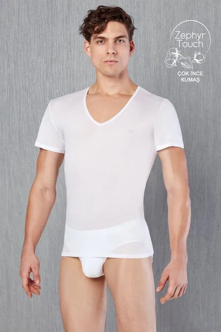 Pamuklu Slim Fit Siyah Erkek Atlet Doreanse 2530 - Beyaz