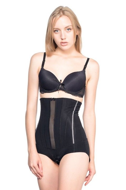 Dikişsiz Yüksek Bel Slip Body Siyah Emay 2886 - Siyah