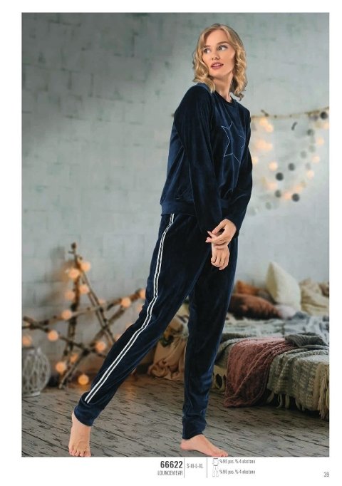 NBB Kadife Kumaş Yıldızlı Pijama Takımı NBB 66622