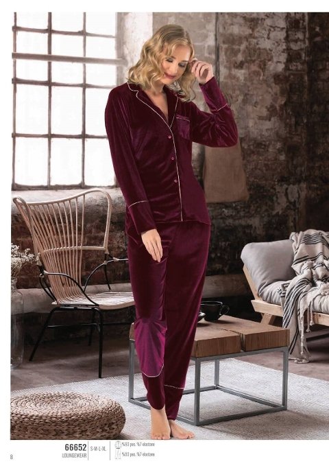 NBB Kadife Önden Düğmeli Pijama Takım NBB 66652