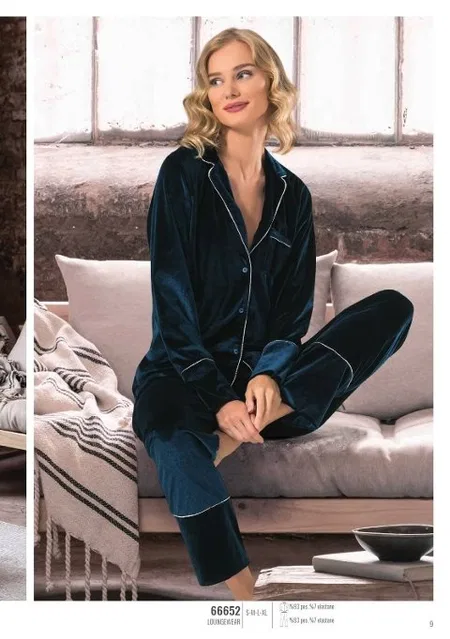 NBB Kadife Önden Düğmeli Pijama Takım NBB 66652 - Görsel 2
