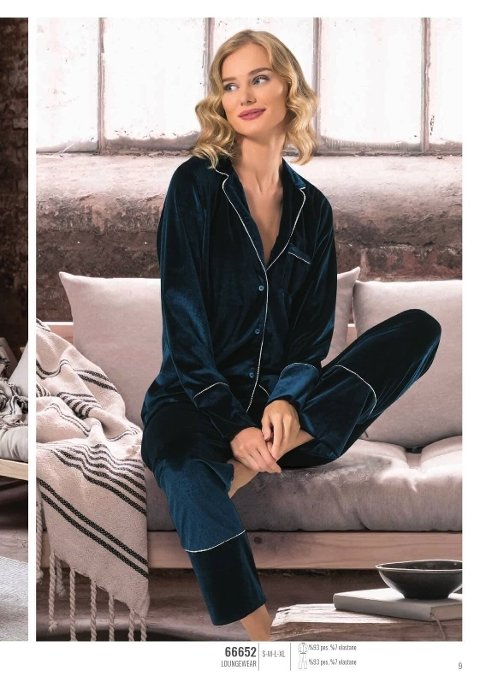 NBB Kadife Önden Düğmeli Pijama Takım NBB 66652 - Görsel 2