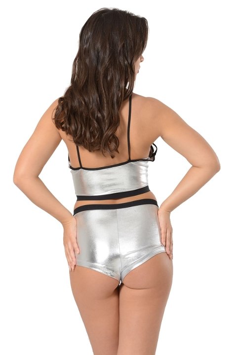 Dantel Detaylı Parlak Fantazi Büstiyerli Şort Takım Sistina 432 - 2