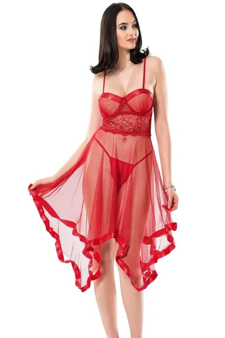 Kırmızı Transparan Askılı Gecelik Sistina 229