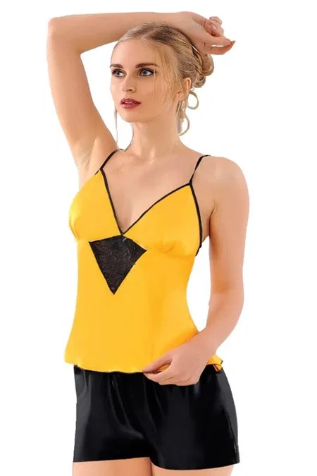 Saten ve Elastan Pijama Takımı Sistina 291 - Sarı