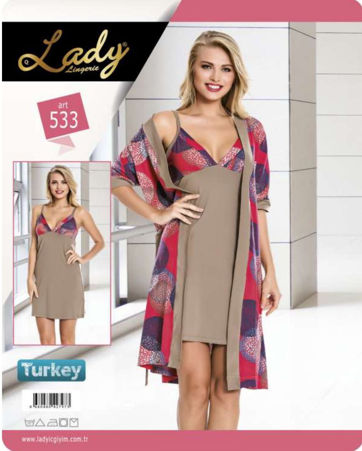Uzun Kuşaklı Pamuklu Sabahlık Takım Lady 533 - Görsel