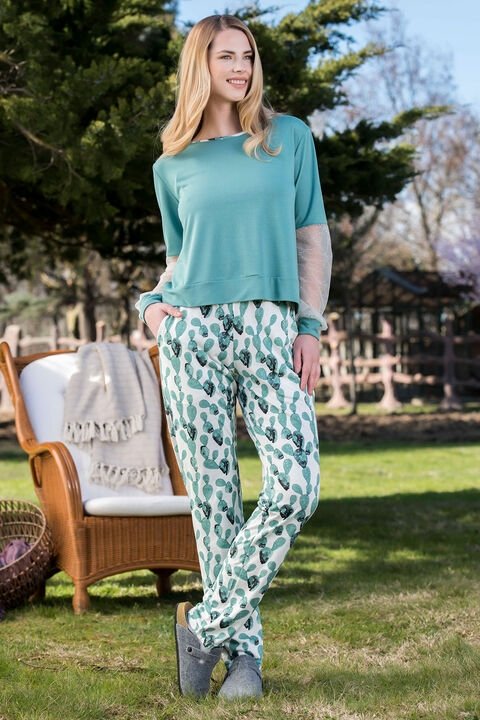 Yeni İnci Yumuşak Viskon İki Parçalı Kadın Pijama Takımı Yeni İnci 1590