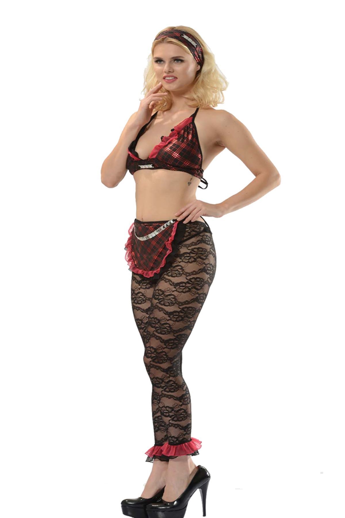 Ekose Desenli Penye Gecelik Siyah-Kırmızı Sistina 4004 - Siyah-Kırmızı