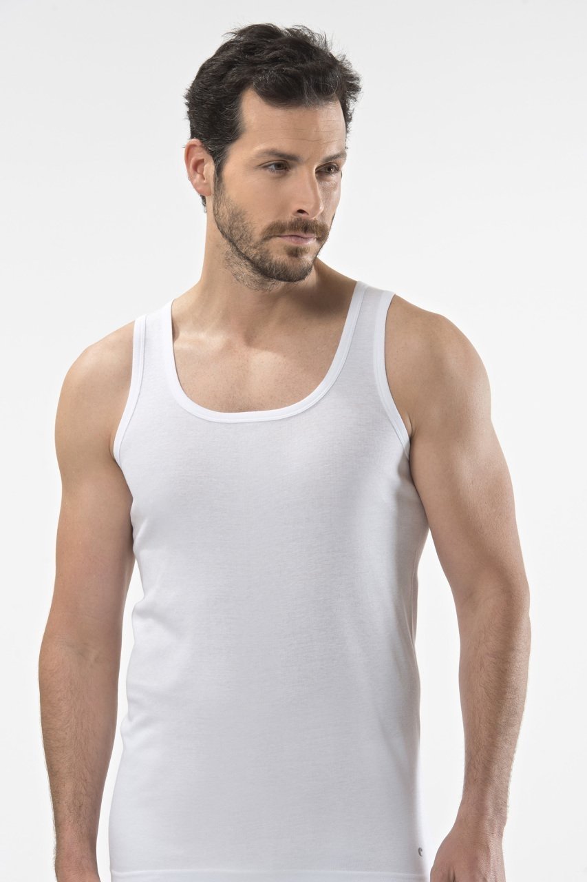 Pamuklu Ribana Askılı Erkek Atlet Cacharel 1205 - Beyaz