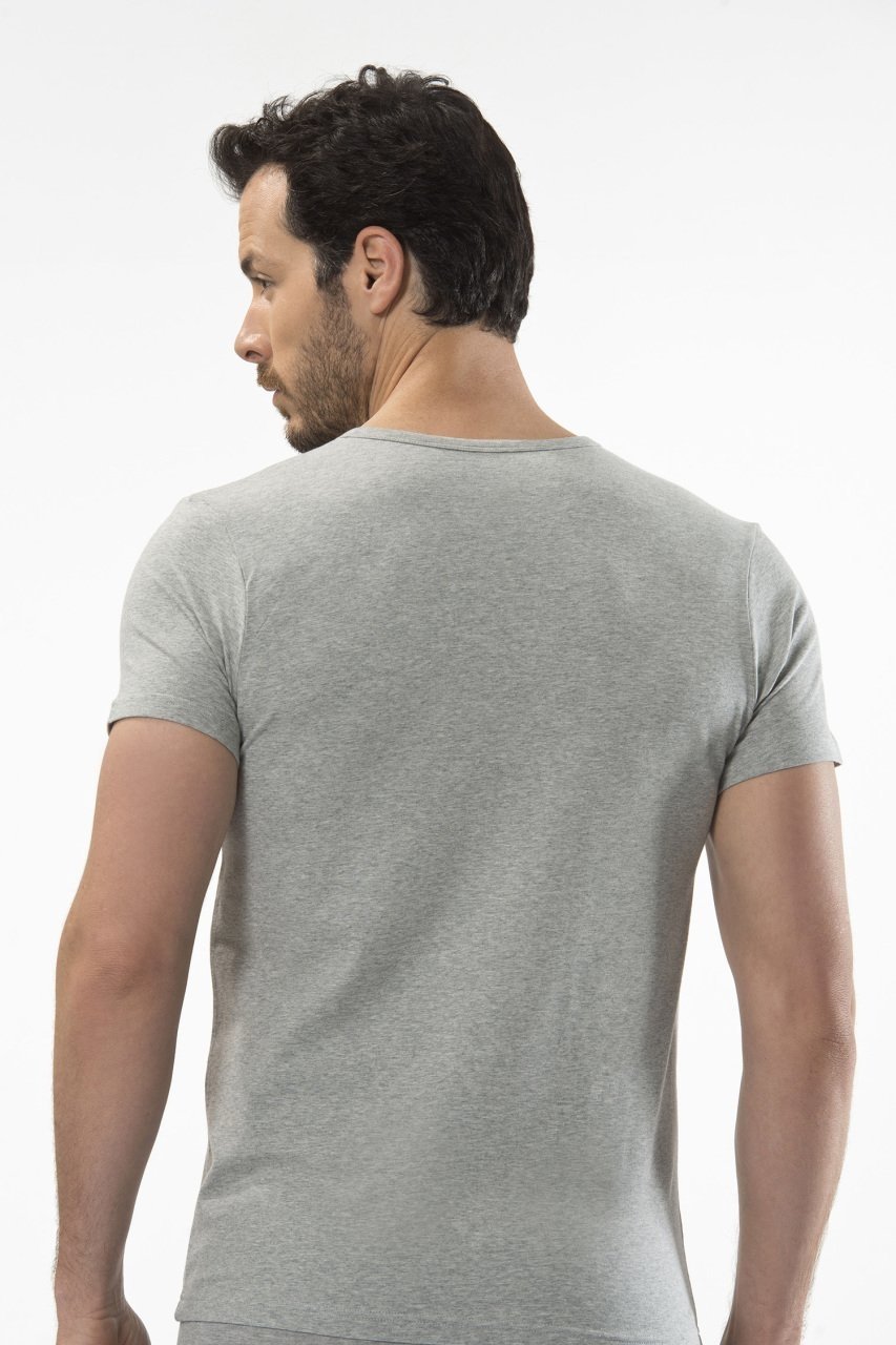 Pamuklu Düğmeli Kısa Kollu T-shirt Cacharel 1308 - Gri