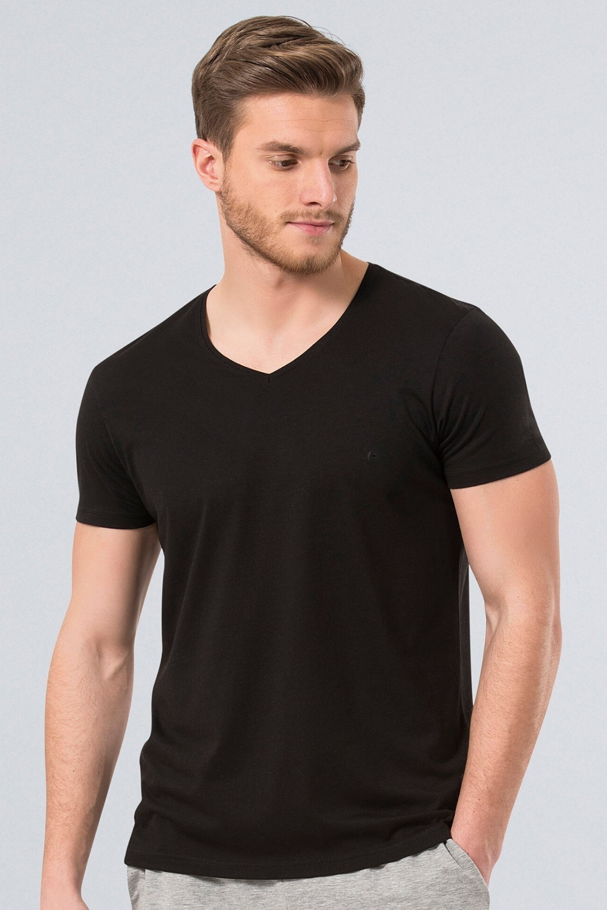 Pamuklu Slim Fit Siyah T-Shirt Cacharel 2170 - Siyah