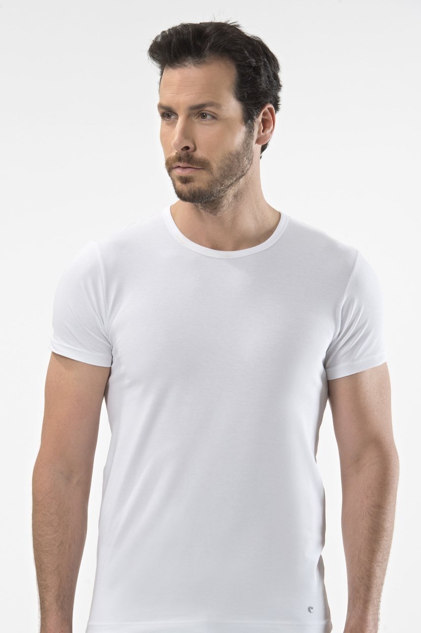Pamuklu O Yaka Kısa Kollu T-shirt Cacharel 1305 - Beyaz
