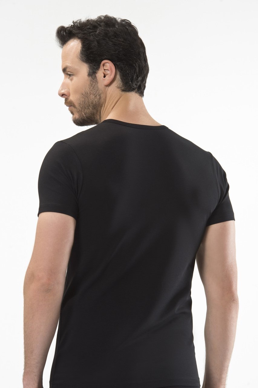 Pamuklu Ribana O Yaka Kısa Kollu T-Shirt Cacharel 1305 - Siyah