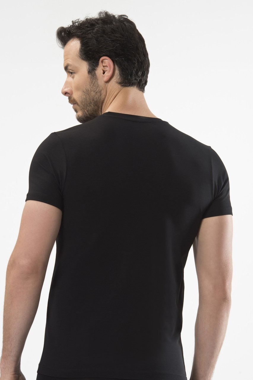 Pamuklu O Yaka Kısa Kollu T-shirt Cacharel 1307 - Siyah