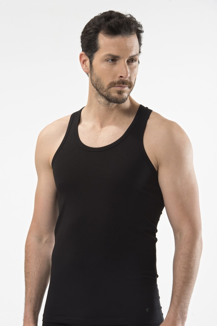 Pamuklu Ribana Kesim Siyah Erkek Atlet Cacharel 1302 - Siyah