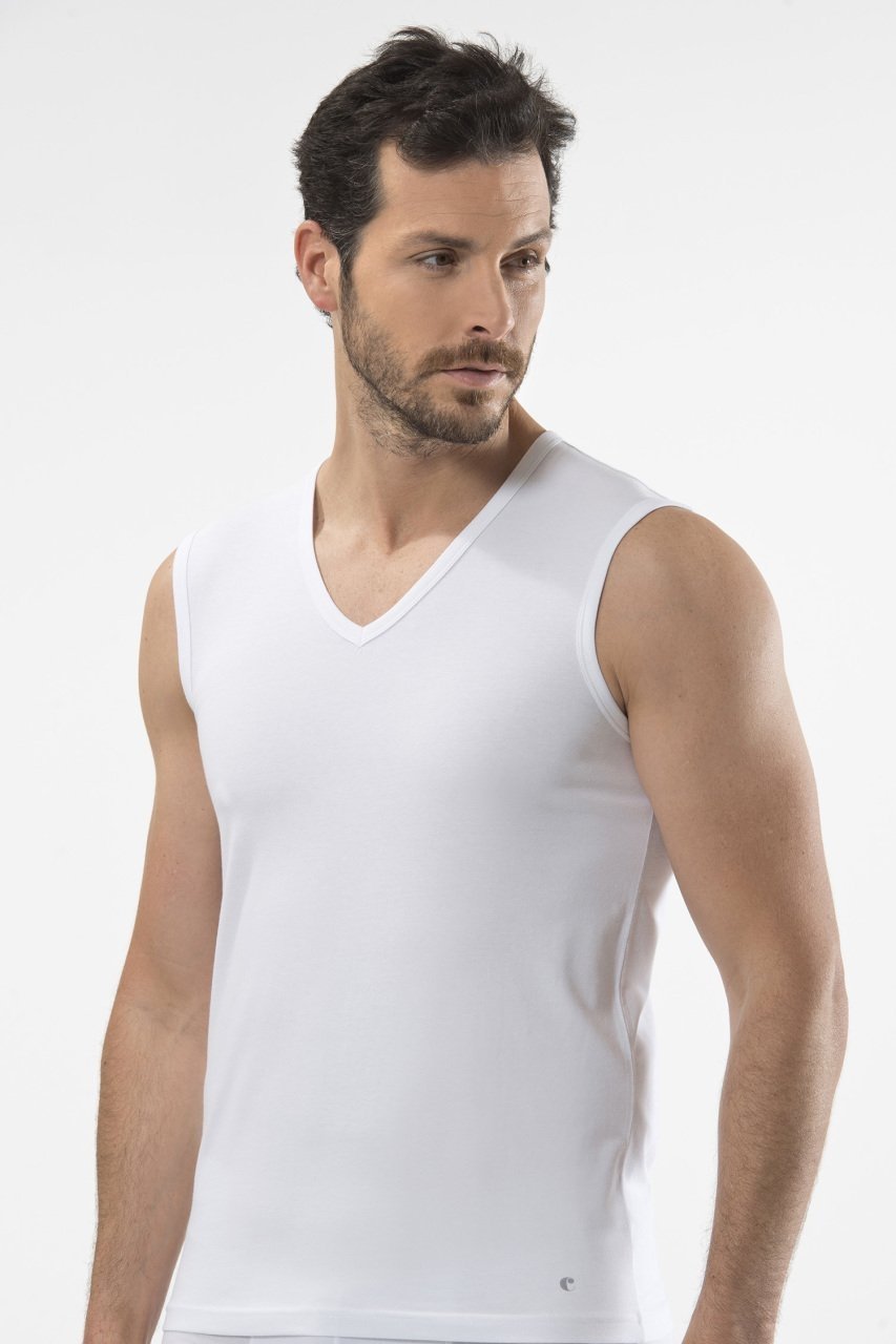 Pamuklu Ribana V Yaka Erkek Atlet Cacharel 1304 - Beyaz