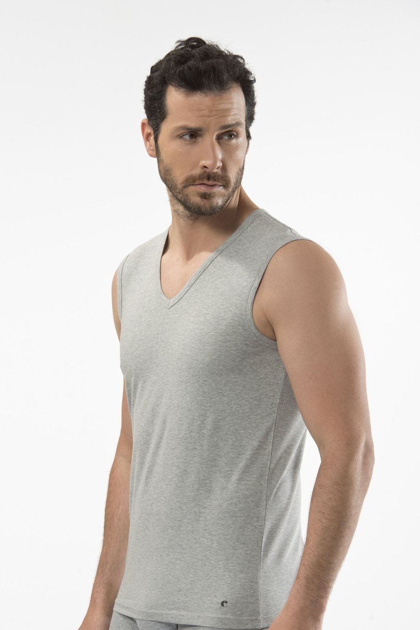 V Yaka Ribana Kesim Erkek Atlet Cacharel 1304 - Gri