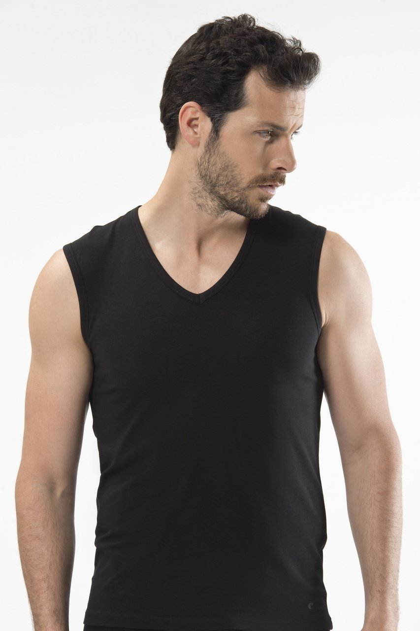 Pamuklu Elastan V Yaka Erkek Atlet Cacharel 1304 - Siyah