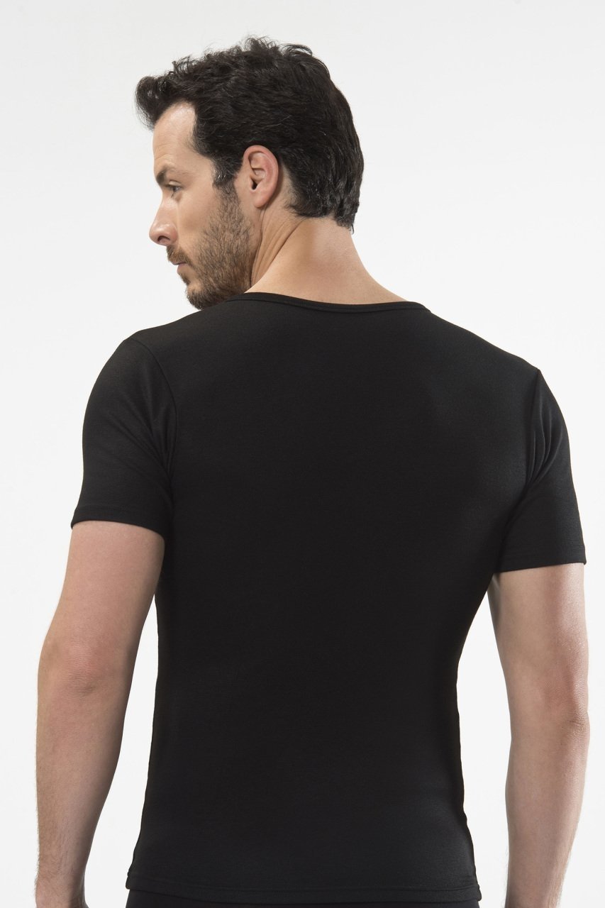 Termal Kısa Kol V Yaka Siyah T-Shirt Cacharel 1602 - Siyah