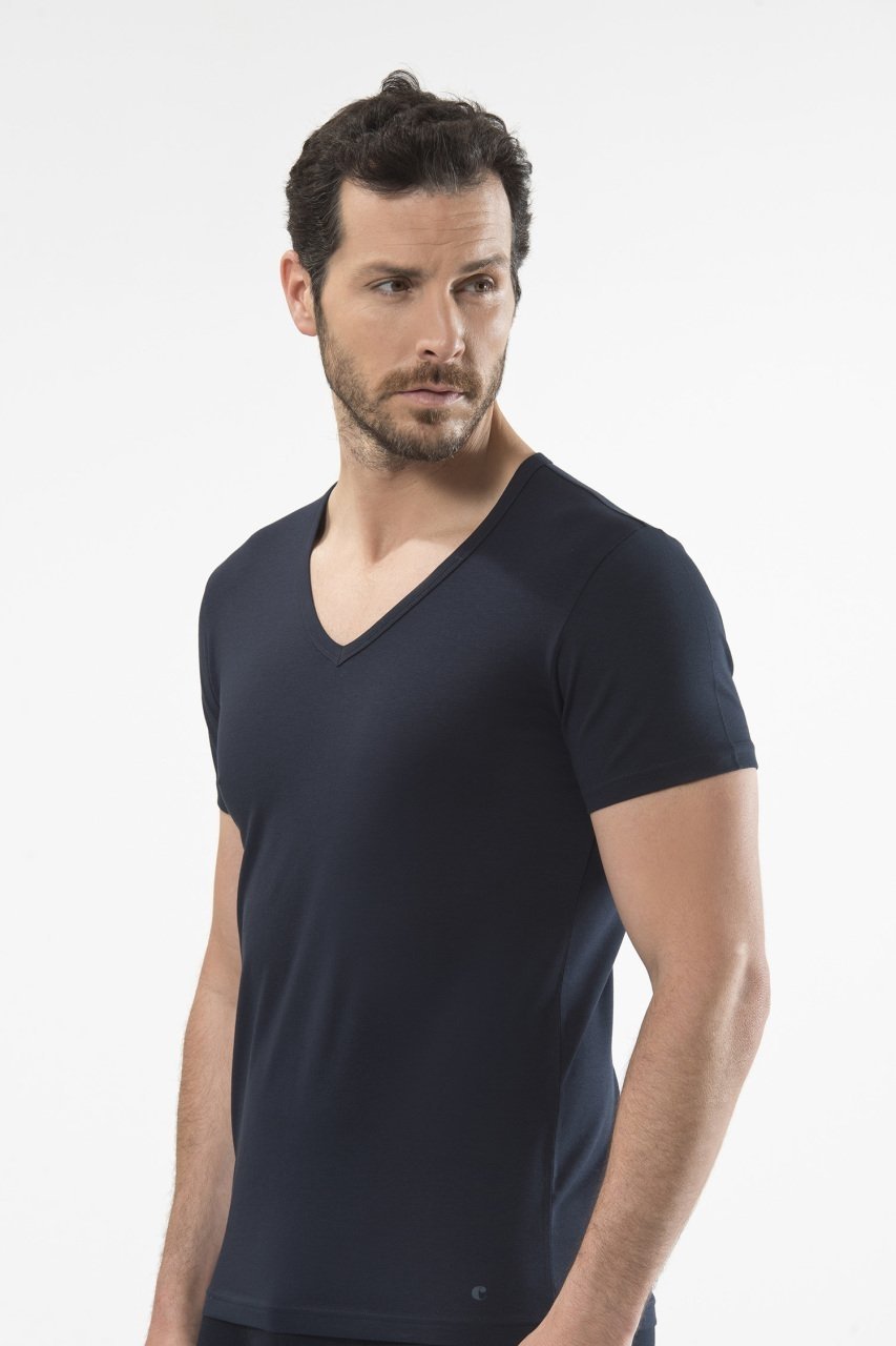 Pamuklu V Yaka Kısa Kollu Atlet Cacharel 1306 - Lacivert