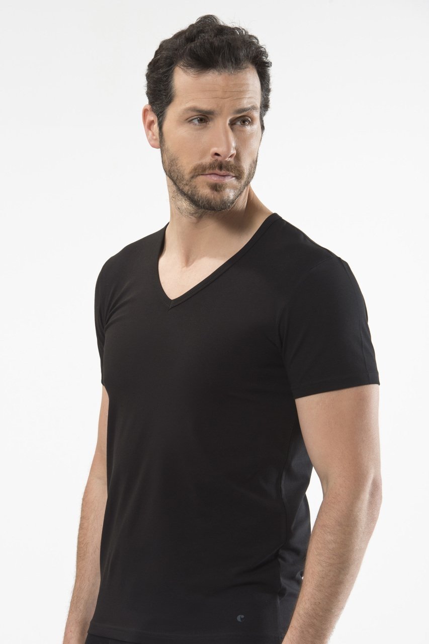 Pamuklu Ribana V Yaka Kısa Kollu Atlet Cacharel 1306 - Siyah