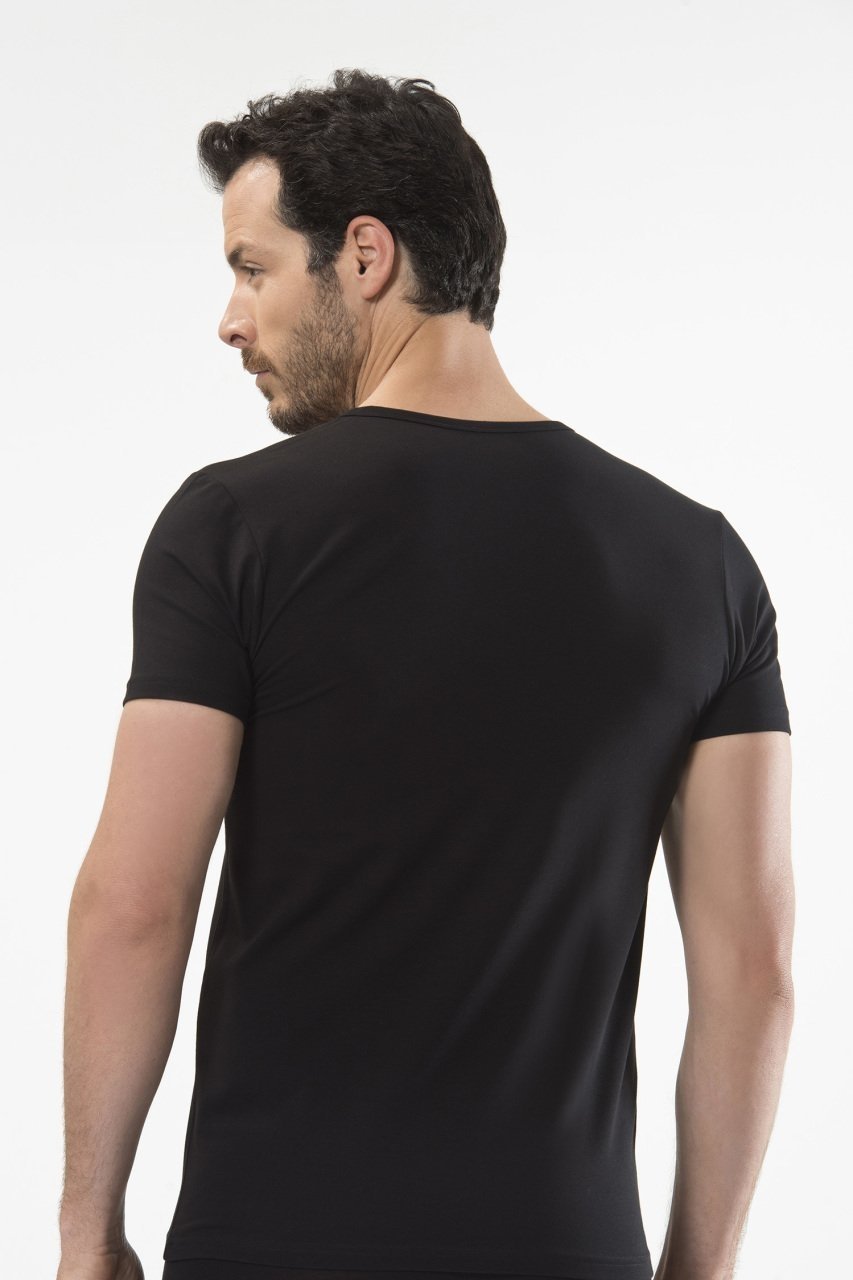 Pamuklu Ribana V Yaka Kısa Kollu Atlet Cacharel 1306 - Siyah