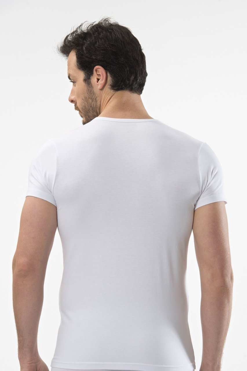 Pamuklu Ribana V Yaka Erkek Atlet Cacharel 1402 - Beyaz