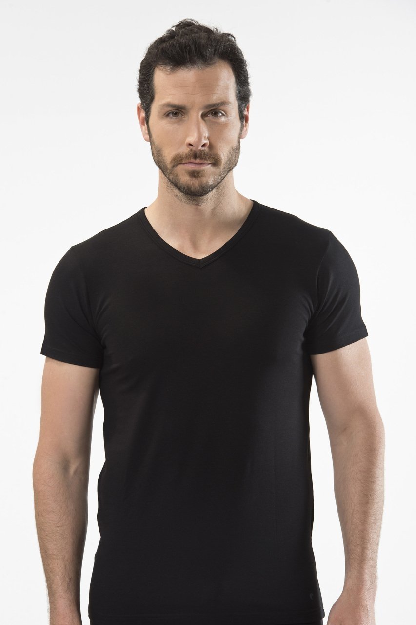 Pamuklu V Yaka Erkek Atlet Cacharel 1402 - Siyah