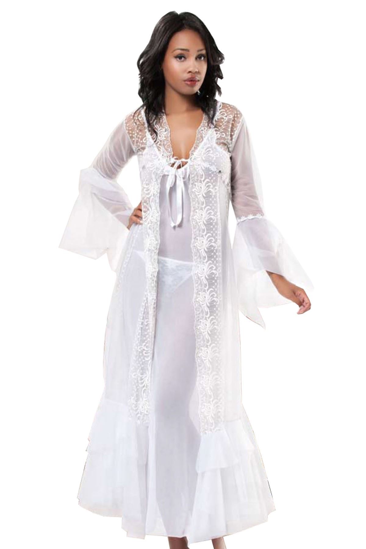 Tül ve Likra Çeyizlik Gecelik Sabahlık Takım Sistina 1485 - Beyaz